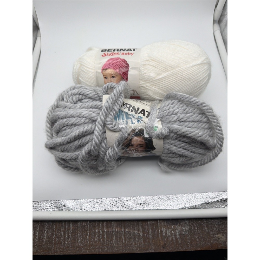 Lot Of 2 Bernat Yarn Softee Baby White And Grey